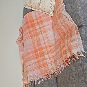 Cozy Plaid Pink and Orange Throw Blanket